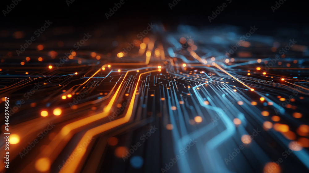 Wall mural futuristic technology image showing advanced ai interaction and glowing data flow