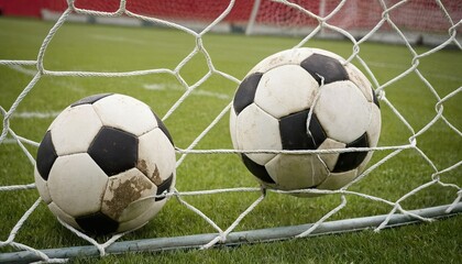 Ball in goalpost on soccer field
1