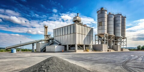 Obraz premium Grey concrete plant with gravel surrounding it in a large open area, urban landscapes