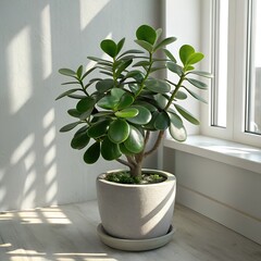 Potted Jade Plant (Crassula ovata) with Glossy, Thick, Round Green Leaves, Indoor Houseplant, Popular Succulent, Decorative Potted Plant, Healthy Green Jade Plant, Feng Shui Plant, Indoor Gardening