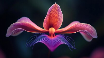 A close-up of a rare Amazonian orchid, showcasing its vibrant petals and intricate patterns,
