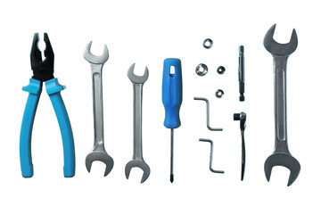 Various tools symbolize the spirit of Labor Day in America, isolated on white, PNG