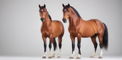 Obraz premium A magnificent bay horse stands alone against a stark white background , animal photography, photography, farm animal