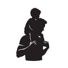 Dad Giving Child a Shoulder Ride Silhouette in Simple Vector
