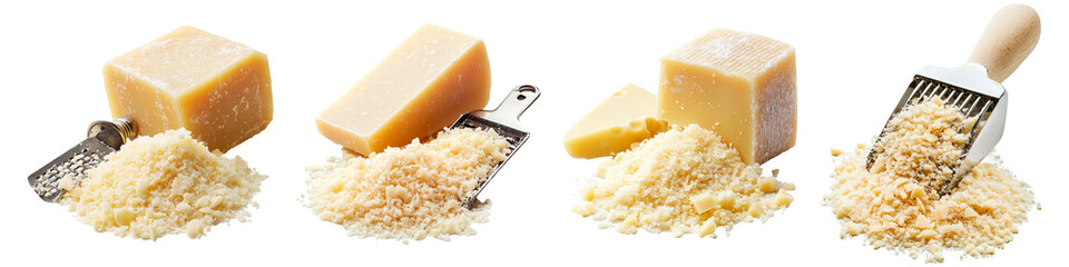 Set of grated parmesan isolated on transparent background