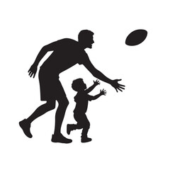 Dad and Child Playing Ball Silhouette in Clean Vector Style