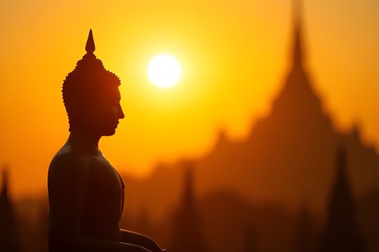 Vesak Day Buddha Silhouette at Golden Temple Sunset Sri Lanka