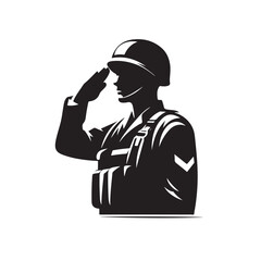 Soldier Saluting Side Profile Silhouette in Full Gear