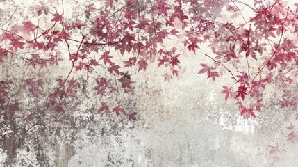 Muted crimson maple leaves against a textured backdrop.
