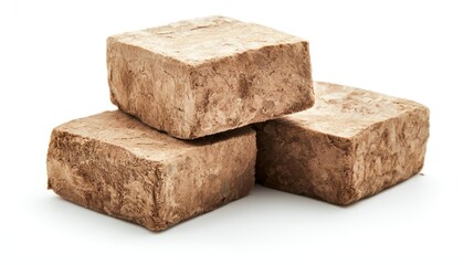Compressed earth blocks isolated on white background