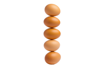Five eggs stacked vertically on black background. Natural, raw, and simple food concept
