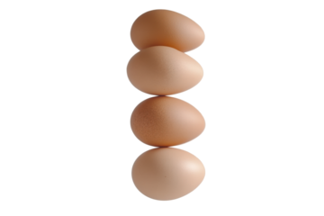 Stacked brown chicken eggs on a plain black background in vertical arrangement
