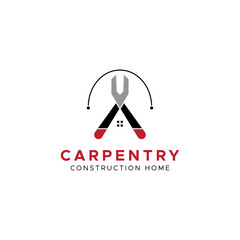Carpentry and Construction Home Logo with Plier and Wire Icons for Repair, Handyman, and Builder Services

