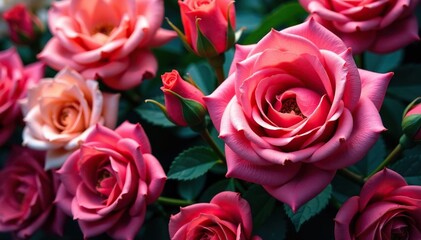 Obraz premium Intricate, densely packed blooming roses in vibrant hues , seamless pattern, background