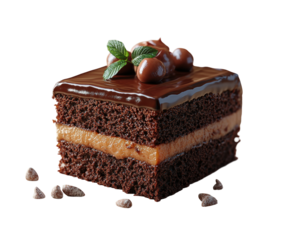 Decadent chocolate cake slice bakery food dessert isolated on transparent background