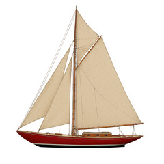 Obraz premium Elegant classic red sailboat under full sail, a striking gaff-rigged vessel designed for ocean voyages.