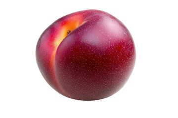 Fototapeta premium Single, isolated, vibrant crimson plum, highlighted against a plain background. Its smooth, textured skin is clearly visible.