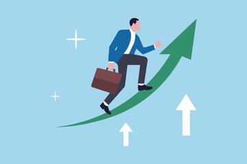 Increased business success, financial success, challenge or productivity at work, concept of employees with higher or more expertise, confident business people drive increased success.