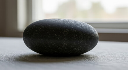 dark grey textured sphere on surface
