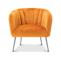 Naklejka premium Orange color armchair on PNG transparent background . Cut out clipping path with adobe photoshops pen tool .