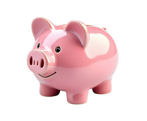 Saving for the future piggy bank on desk home office closeup isolated on transparent background
