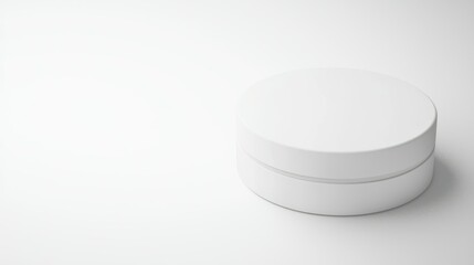 Minimalist white round box on clean background for cosmetic product showcase