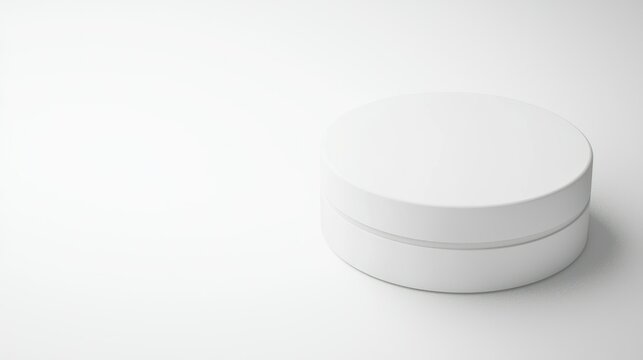 Minimalist white round box on clean background for cosmetic product showcase