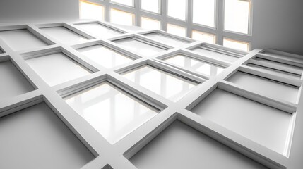 Obraz premium Modern White Grid Design with Glimpses of Light, Abstract Architectural Concept