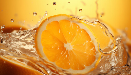 Photo of orange slices with splashes of water, aesthetic photo of orange slices with splashes of water, healthy fresh fruit, fruit with vitamin c
