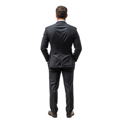 Businessman standing confidently modern office portrait back view isolated on transparent background
