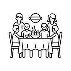family dinner icon, family dinner line art - simple line art of family dinner, perfect for family dinner logos and icons