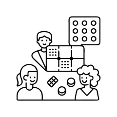 family game night icon, family game night line art - simple line art of family game night, perfect for family game night logos and icons