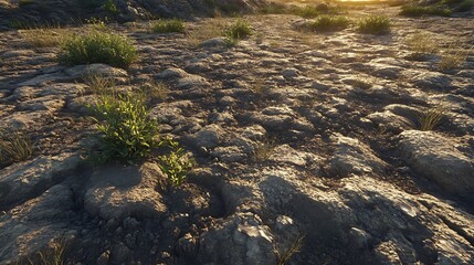 Naklejka premium Stone ground with plants