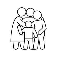 family hug icon, family hug line art - simple line art of family hug, perfect for family hug logos and icons