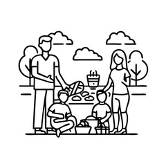 family picnic icon, family picnic line art - simple line art of family picnic, perfect for family picnic logos and icons