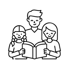 family reading together icon, family reading together line art - simple line art of family reading together, perfect for family reading together logos and icons