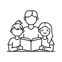 family reading together icon, family reading together line art - simple line art of family reading together, perfect for family reading together logos and icons