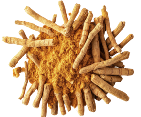 Healing with ashwagandha roots of herbal wellness in india isolated on transparent background