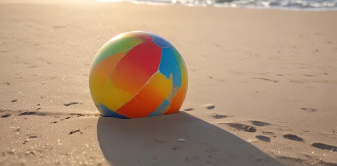 Obraz premium A weathered beach ball rests on sun-baked sand near the ocean's edge , grain, weathered, textured