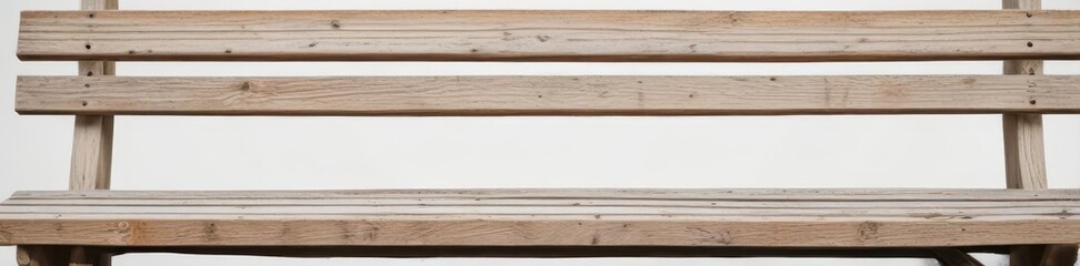 Fototapeta premium A weathered wooden bench isolated on pure white , seat, park bench, wood grain
