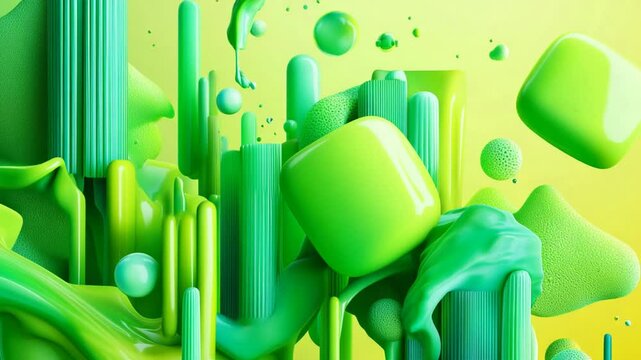 Abstract Green 3D Render with Dynamic Forms and Smooth Textures for Creative Design