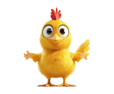 Cheerful chick welcomes adventure in animated farm scene isolated on transparent background