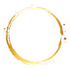 毛筆で描いた金色の円の和風フレーム