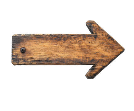 Direction arrow symbol on wooden board rustic isolated on transparent background