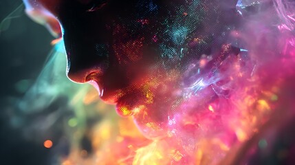 Dreamy translucent avatar in glitchcore style