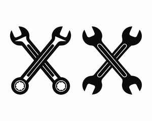 set of Crossed Wrenches icon silhouette vector illustration