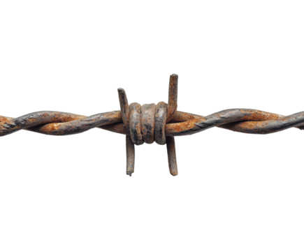 Rusty barbed wire fencing environment detail isolated on transparent background