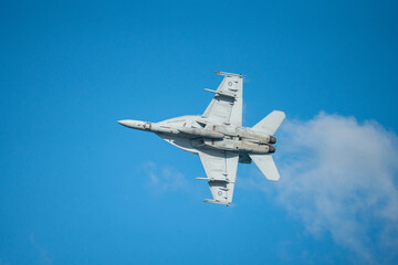 F18 Super Hornet performing maneuvers in the sky