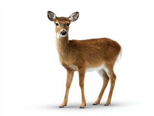 Fototapeta premium Standing young deer fawn isolated on white background