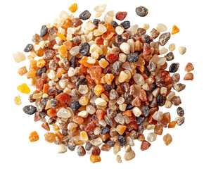 Colorful natural sea salt granules beach food isolated on transparent background